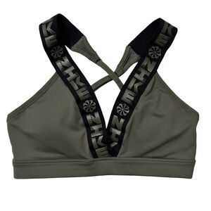 {Nike} Army Olive Green Black Deep Plunge Strappy Back Sports Bra